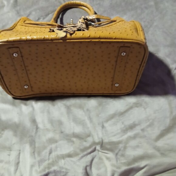 Stauer Women's Faux Ostrich Embossed Top Handle Purse Tan - Picture 2 of 15